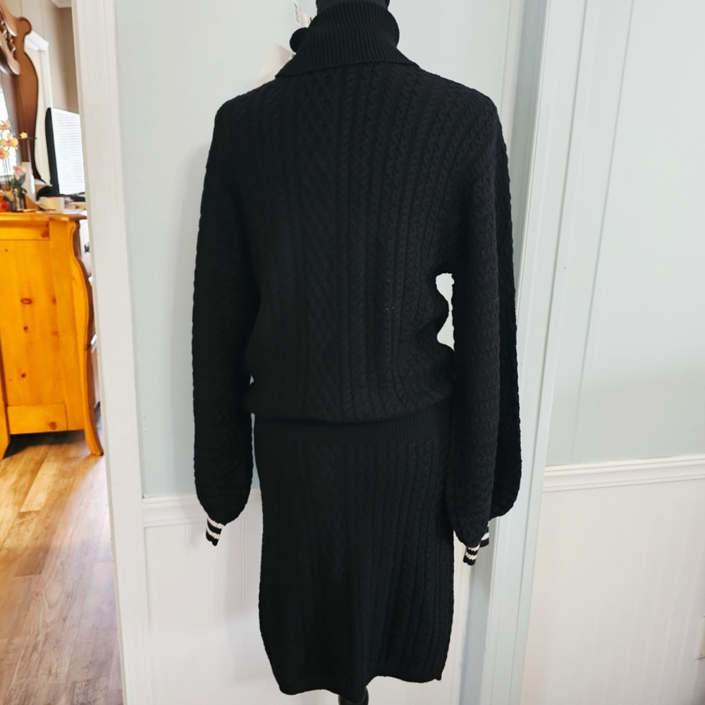 Black Cable Knit Turtleneck Dress - Picture 4 of 4